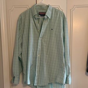 Vineyard Vines Light Green and Blue Striped Button Down Shirt